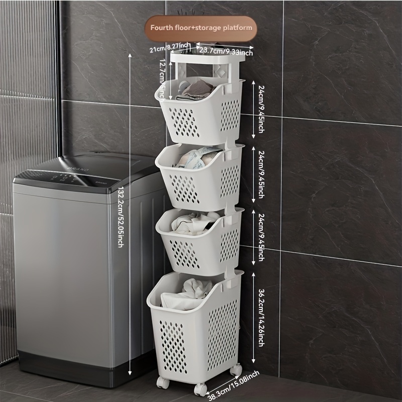 TEMU 2/3/4-tier Plastic Crevice Dirty Clothes Hamper Household Dirty Clothes Storage Basket Sundries Storage Basket Bathroom Bathroom Partition Floor