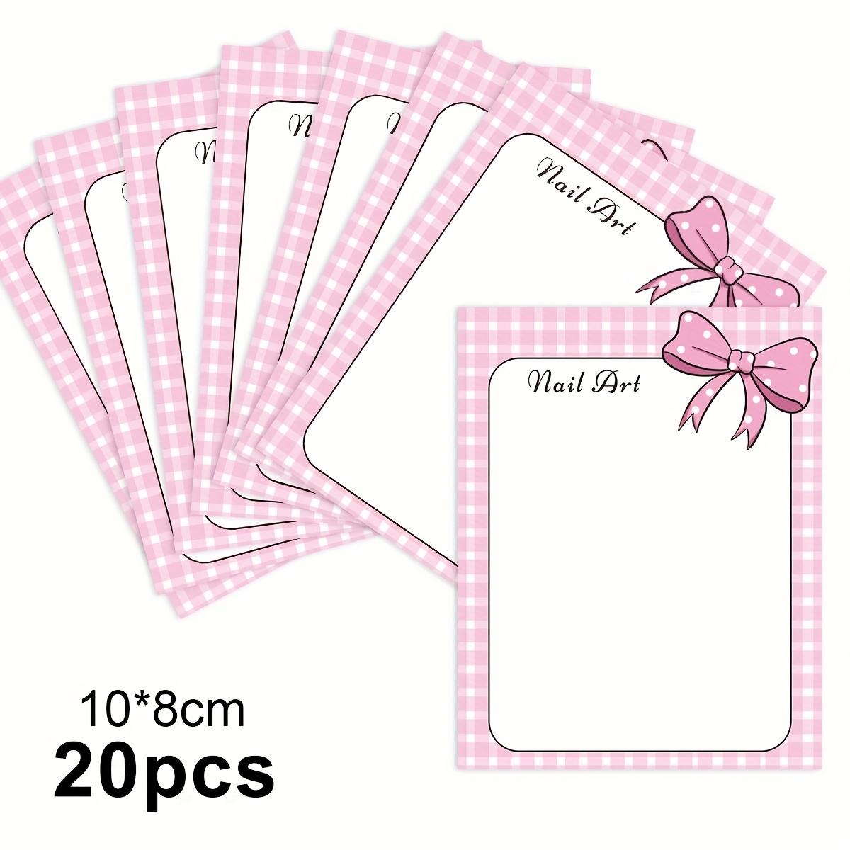 TEMU 20 stuks Roze Plaknagels Display Kaarten Leuke Nagels Pakket Kaart met Strik Stijl Handgemaakte Nagelkunst Verpakkingskaarten Nagel Tech Prop