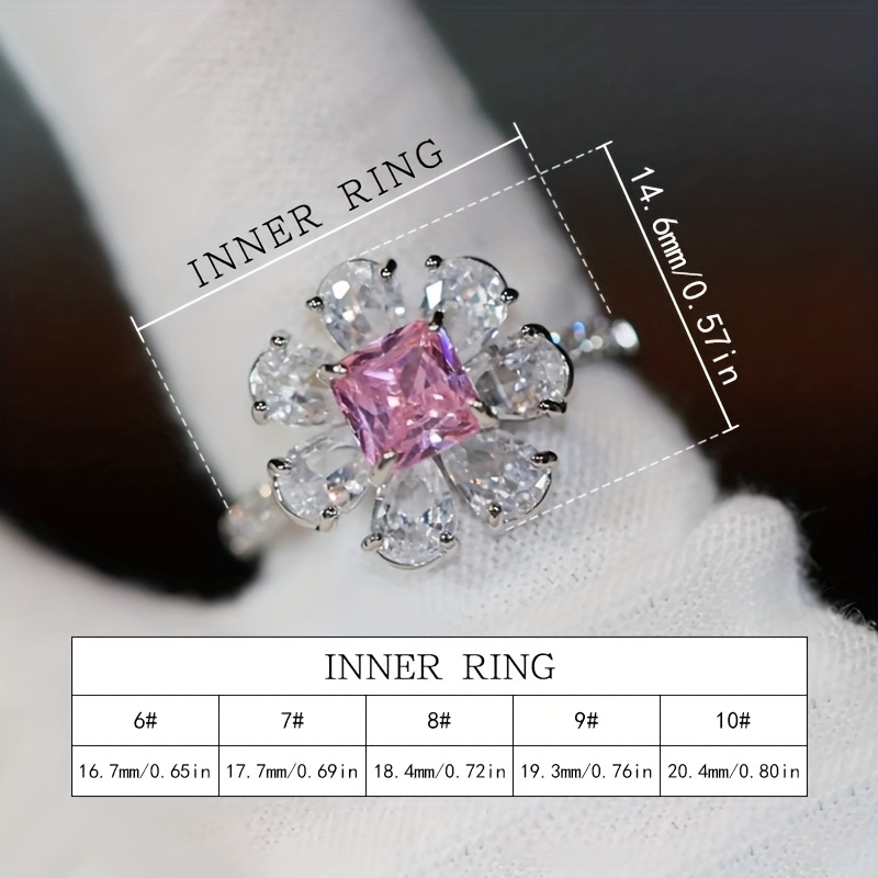 Women's Sweet Pink Flower Core Zirconia Ring