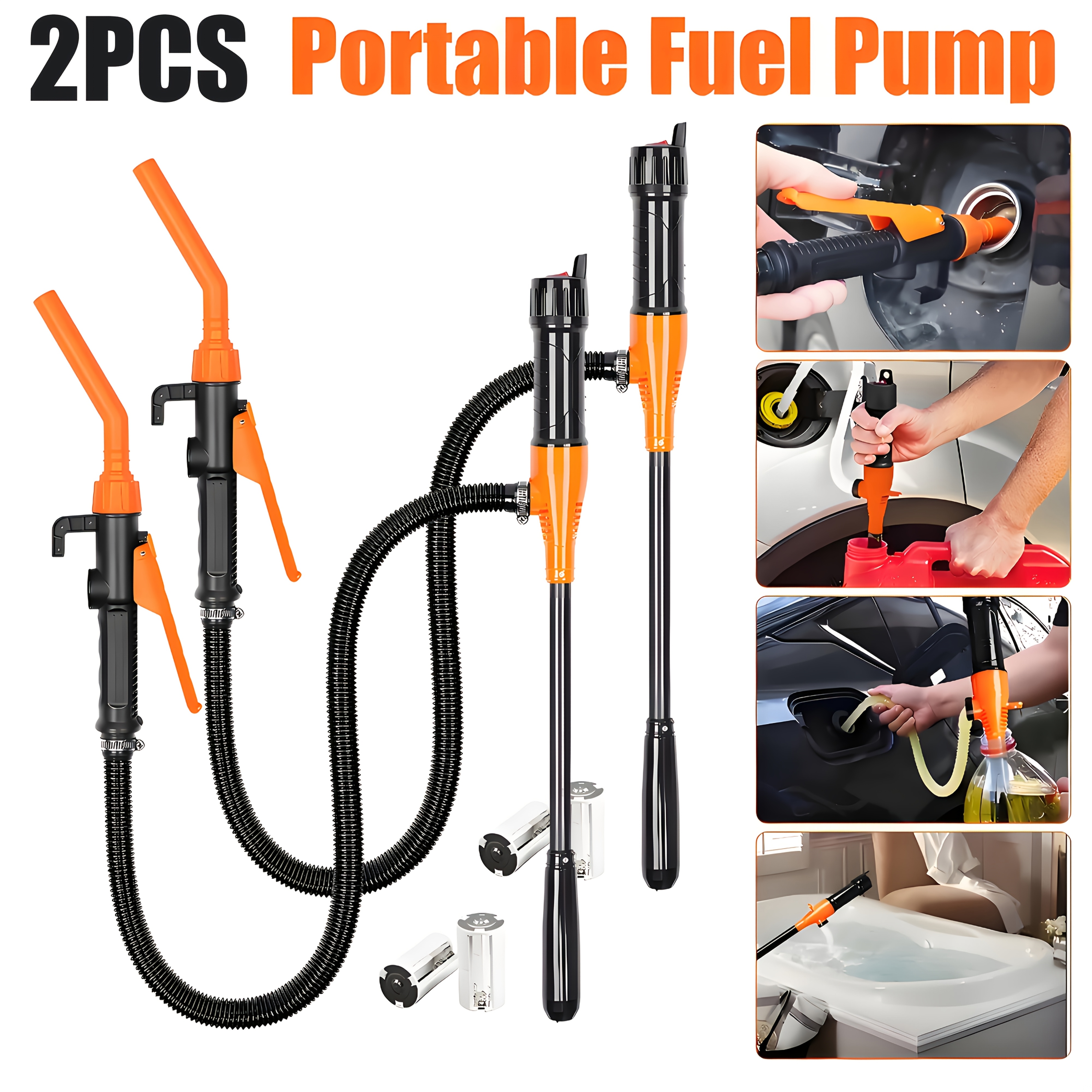 TEMU 2pcs Portable Fuel Transfer Pump, 2.6 Gpm Rate, Pe Material, Battery Operated Electric Siphon For Gas, , Water - Handheld Oil Extractor
