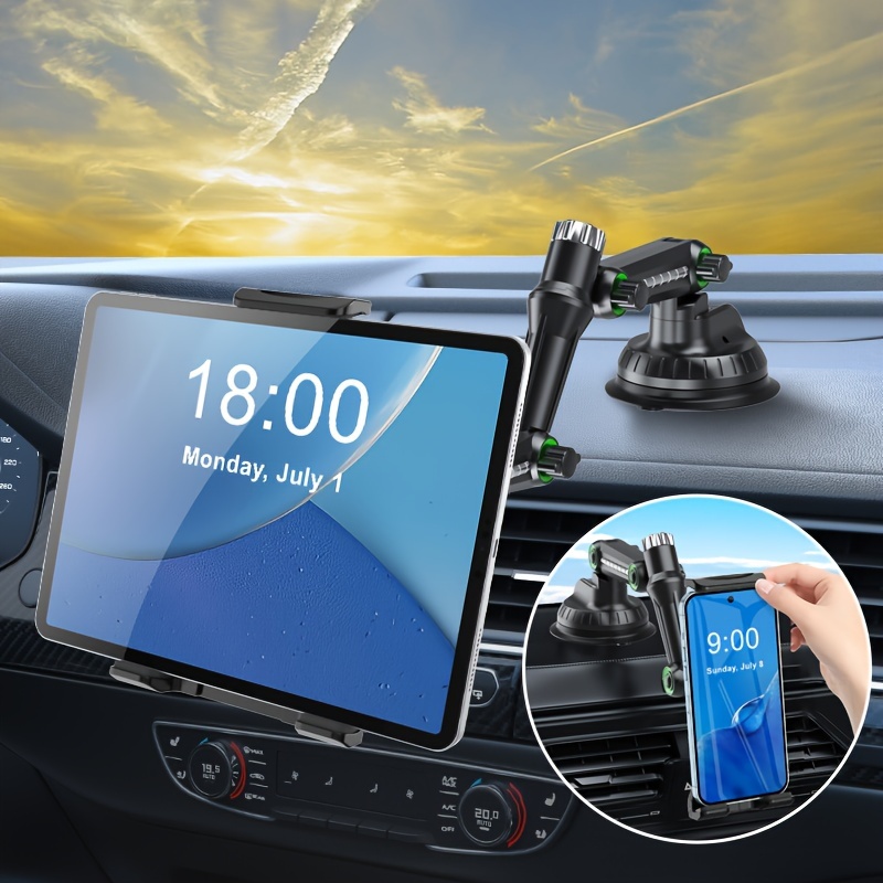 

Universal Car Tablet And Phone Holder With Extended Arm, Dashboard Mount, Abs Material, Strong Suction Cup With Adjustable Angle For Cars And Trucks