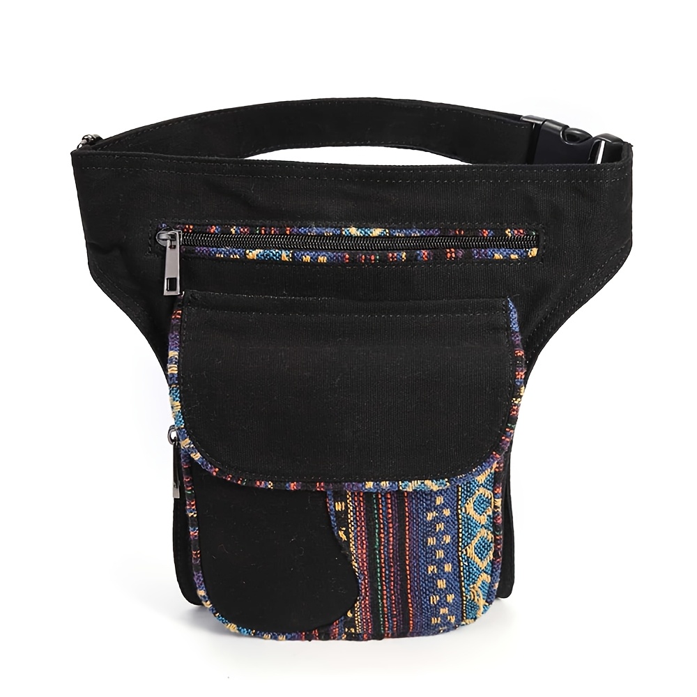 TEMU Women&;s Bohemian Adjustable Waist Bag - Striped Belt Bag With Zipper Closure, Phone Pockets & Durable Polyester For Casual , Mini Purse