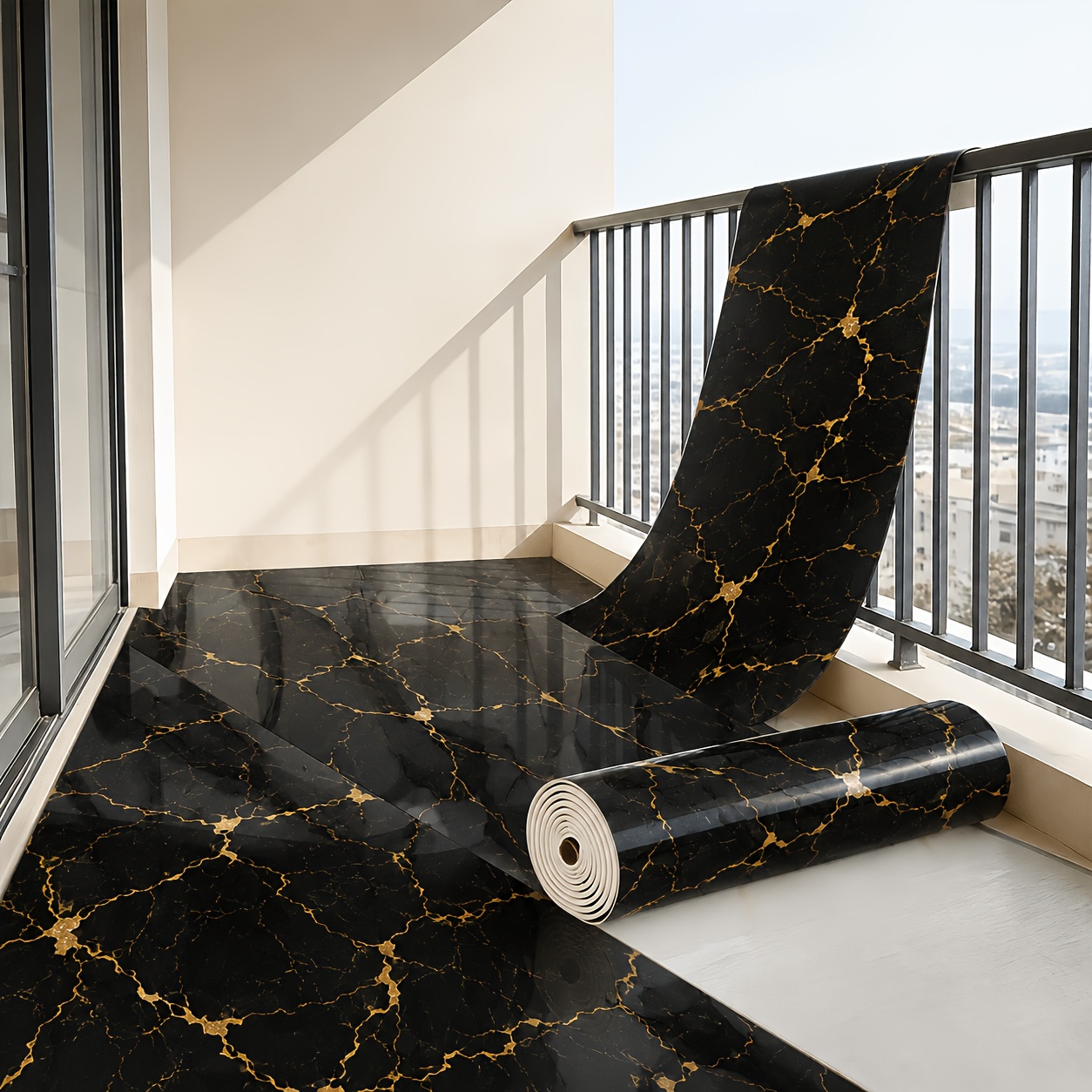 TEMU Rollo de Piso de Vinilo con Base de PVC Mármol de Espuma Gruesa, Rollo Completo de Cuero para Piso, Suelo Recortable, de Piso , Insonorización,