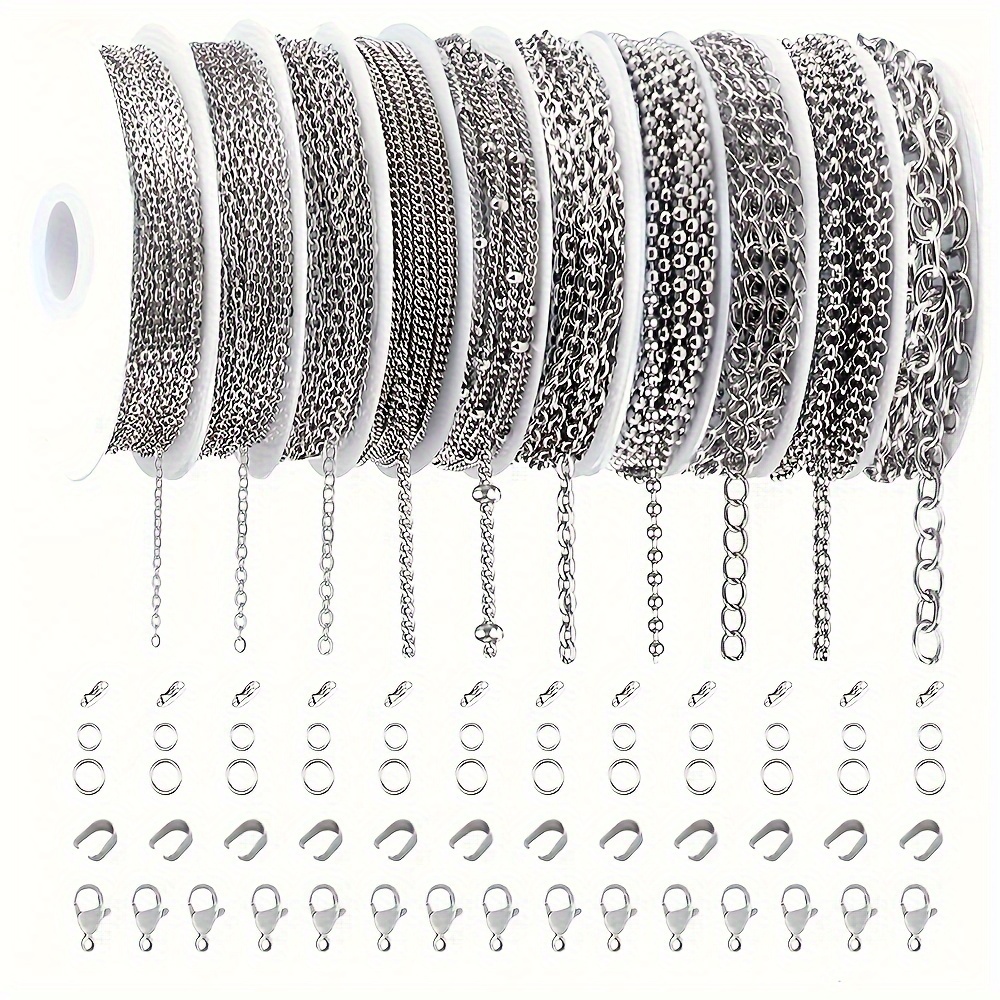 

10pcs 304 Stainless Steel Jewelry Chains For Diy Necklace Bracelet Jewelry Making With Stainless Steel Jump Rings/lobster Clasps/connectors