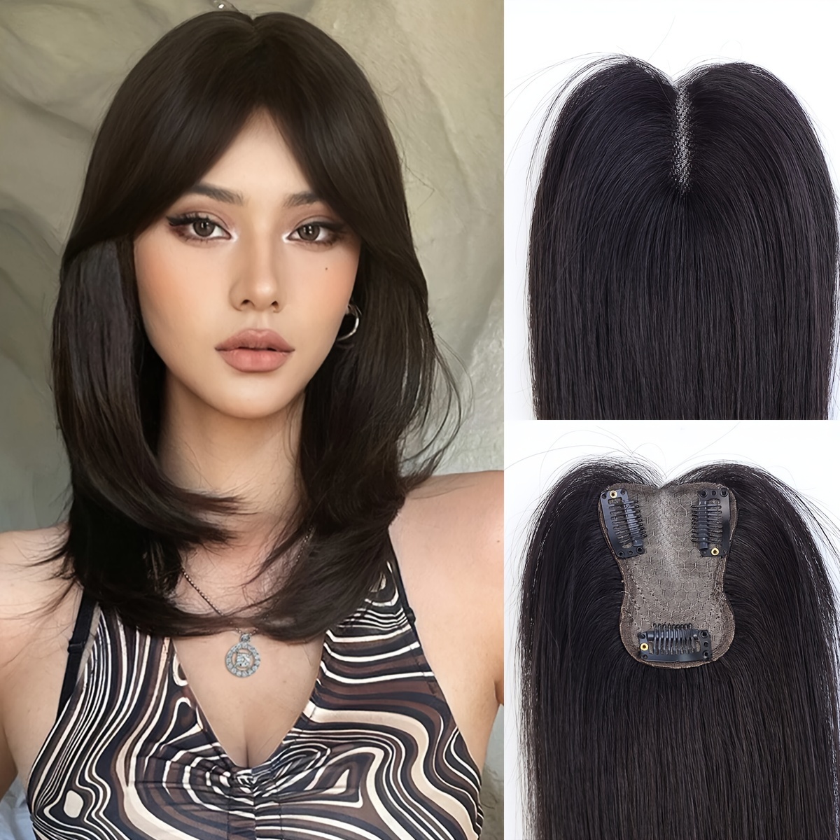 

Human Hair Topper Hair Piece, Cool And Breathable Double-layer Viscose Mesh Bottom, Handwoven Hair Seam, Increase Hair Volume, Cover Gray Hair, Can Be Styled