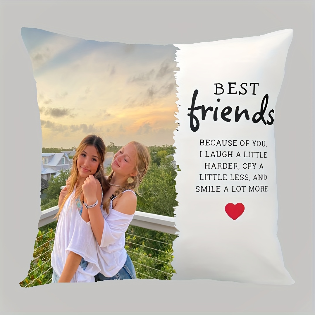 

1pc, Custom Short Plush, Single Side Print, 18x18 Inch, Customized Bff Photo, Trendy Best Portrait Bff Pillowcases, Birthday Gifts For Bff, Surprise Gifts, Sofa Decorations ( Cushion Is Not Included)