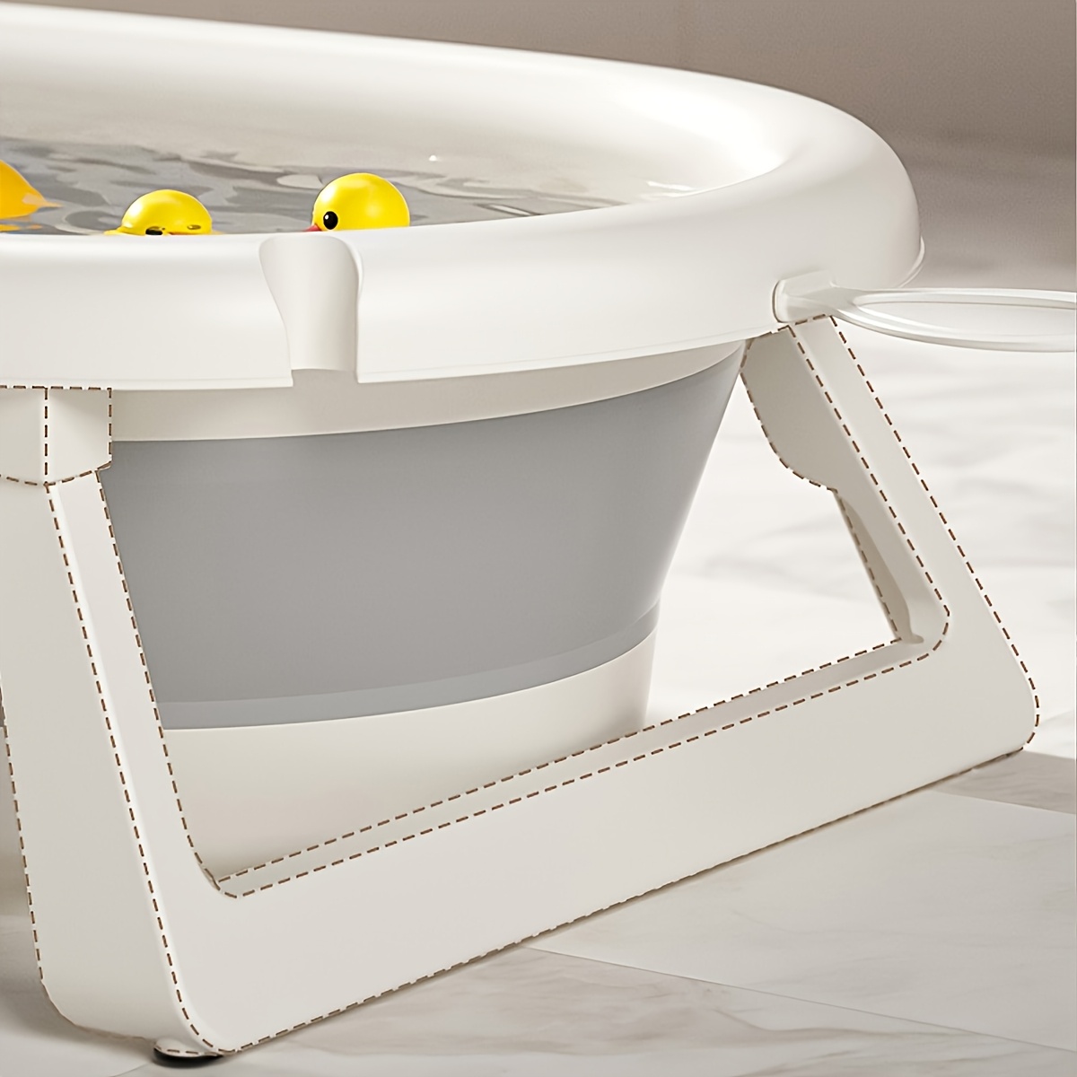 Baby Large Bath Tub for Children, Plastic Folding Bathing Basin, Foldable Soaking Tub That Can Be Used for Sitting Or Lying Down, Includes a Folding Bath Rack, Folding Water Bucket, And Folding Water Scoop in a 4pcs Set