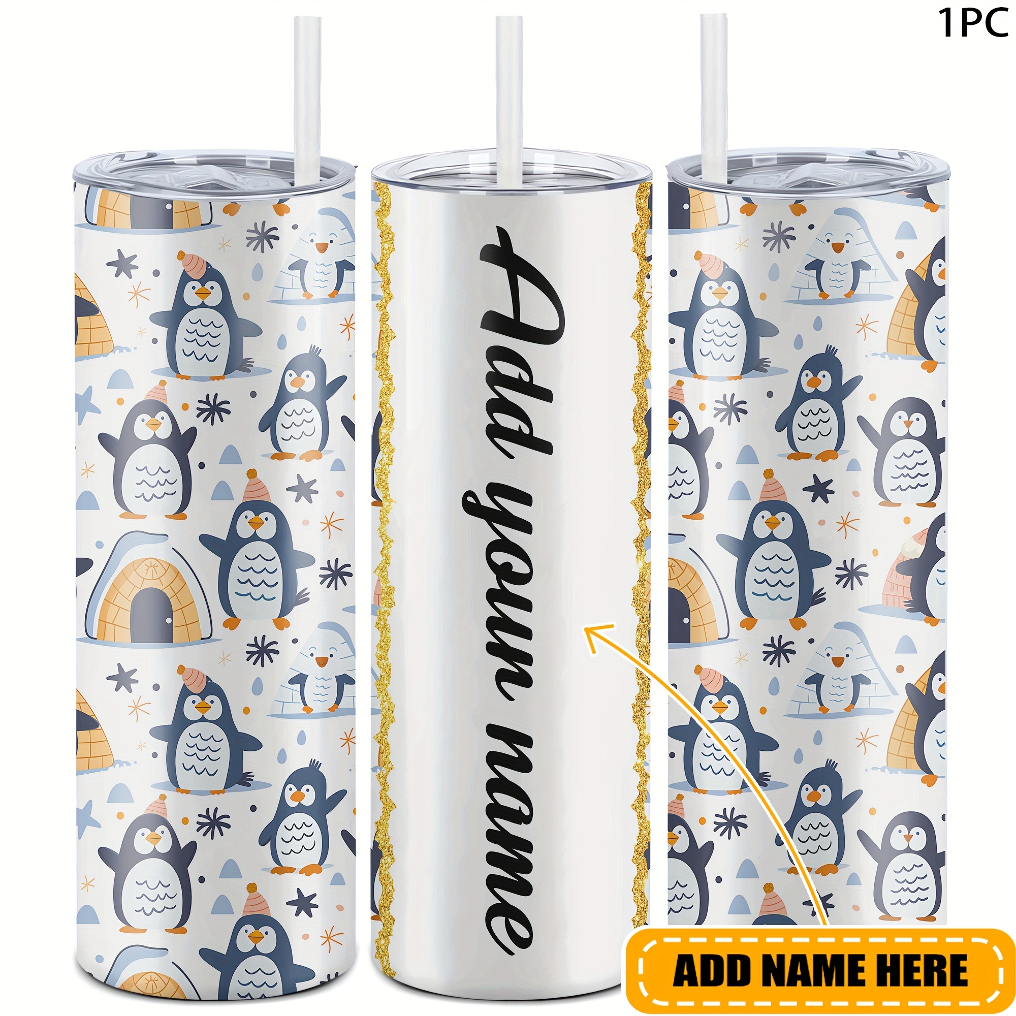 

Customizable Penguin Print 20oz Metal Tumbler With Lid - Hand Wash Only, Reusable, Oval-shaped, Break & Bpa-free, Multipurpose Tumbler For Adults - Ideal For Birthdays, Christmas & All Occasions