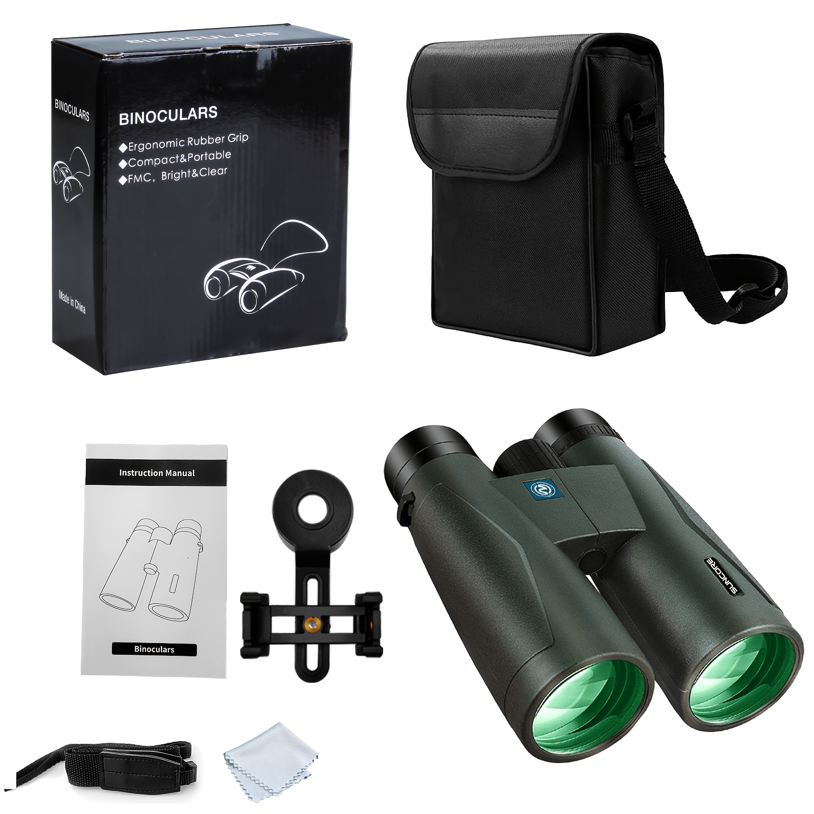 TEMU 10x50 Hd Adult Binoculars, Large Field Binoculars With Clear Low Light - Lightweight Binoculars For Bird Watching (green)
