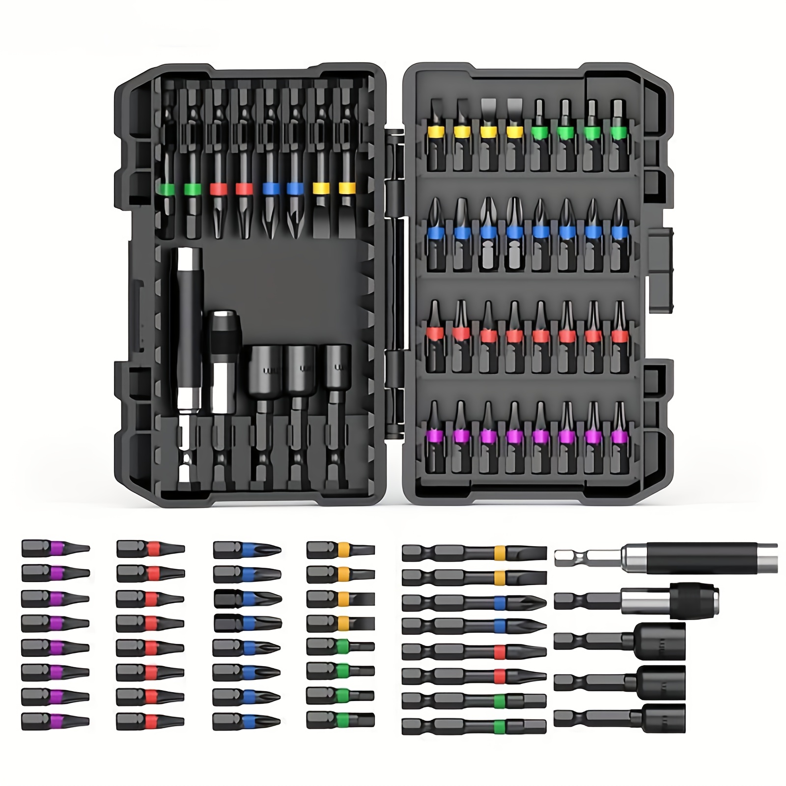 Juego de 35 y 45 piezas de brocas para impactador, cabezales de tornillos hexagonales magnéticos negros con recubrimiento de titanio, compatibles con taladros eléctricos y impactadores, diseño FlexTorque antideslizante, puntas de precisión, estuche de almacenamiento duradero, mejor elección práctica para regalar.