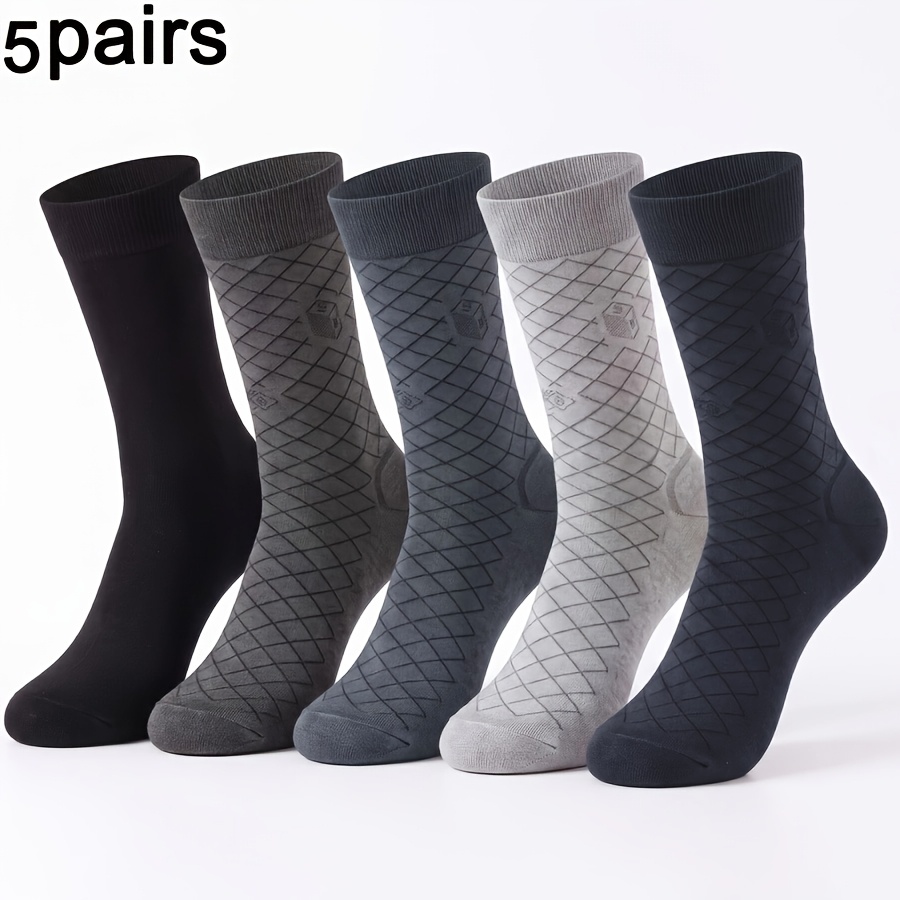 TEMU 5 Pairs Men's Thin Lightweight Breathable Business Socks, High Stretch Simple Mature Style Mid-calf Socks, Ideal For Office, Outdoor And Gifting