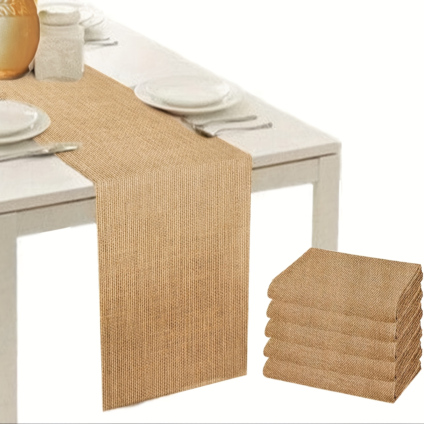 Image of Of 5, Natural Burlap Tablecloths, Rustic Jute Table Covers, Suitable For , Farmhouse Parties, Birthday Kitchen Table Flags, Ideal For Western Wedding Table Decorations