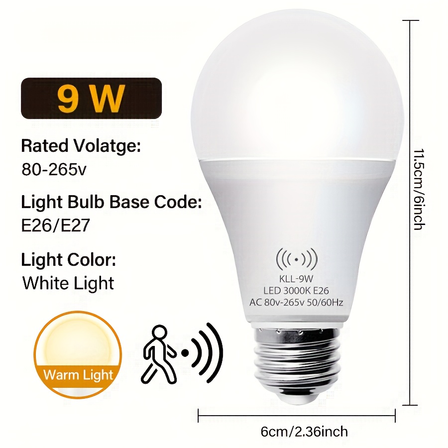 Alternative view of Foco con sensor de movimiento Keso, 9W (equivalente a 60W), automático para interiores, A19, E26, 3000K/6000K…