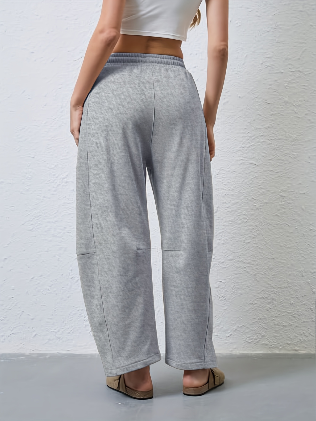 White Sweatpants Women Abomasnow Women's Barrel Leg Sweatpant Drawstring Elastic Waisted Wide Leg Pants Casual Cotton Palazzo Trousers With Pockets Barrel Leg Sweatpants Women