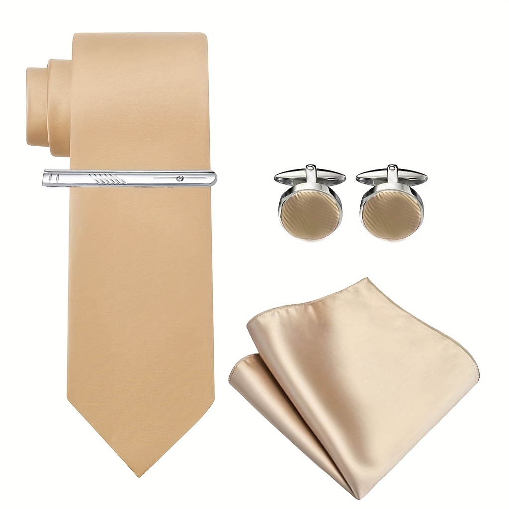 TEMU A Set Of 4 Men's Ties With Pocket Squares, Cufflinks, And Tie Clips, Suitable For Balls, Weddings, Banquets, Ceremonies, Formal Meetings, And