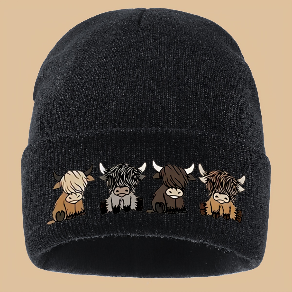 TEMU 1pc West Highland Cowboy Printed Cap, Stylish Printed Design, Truck Driver Beanie, Warm Hat For Men And Women Commuting To Work, Couple Sports