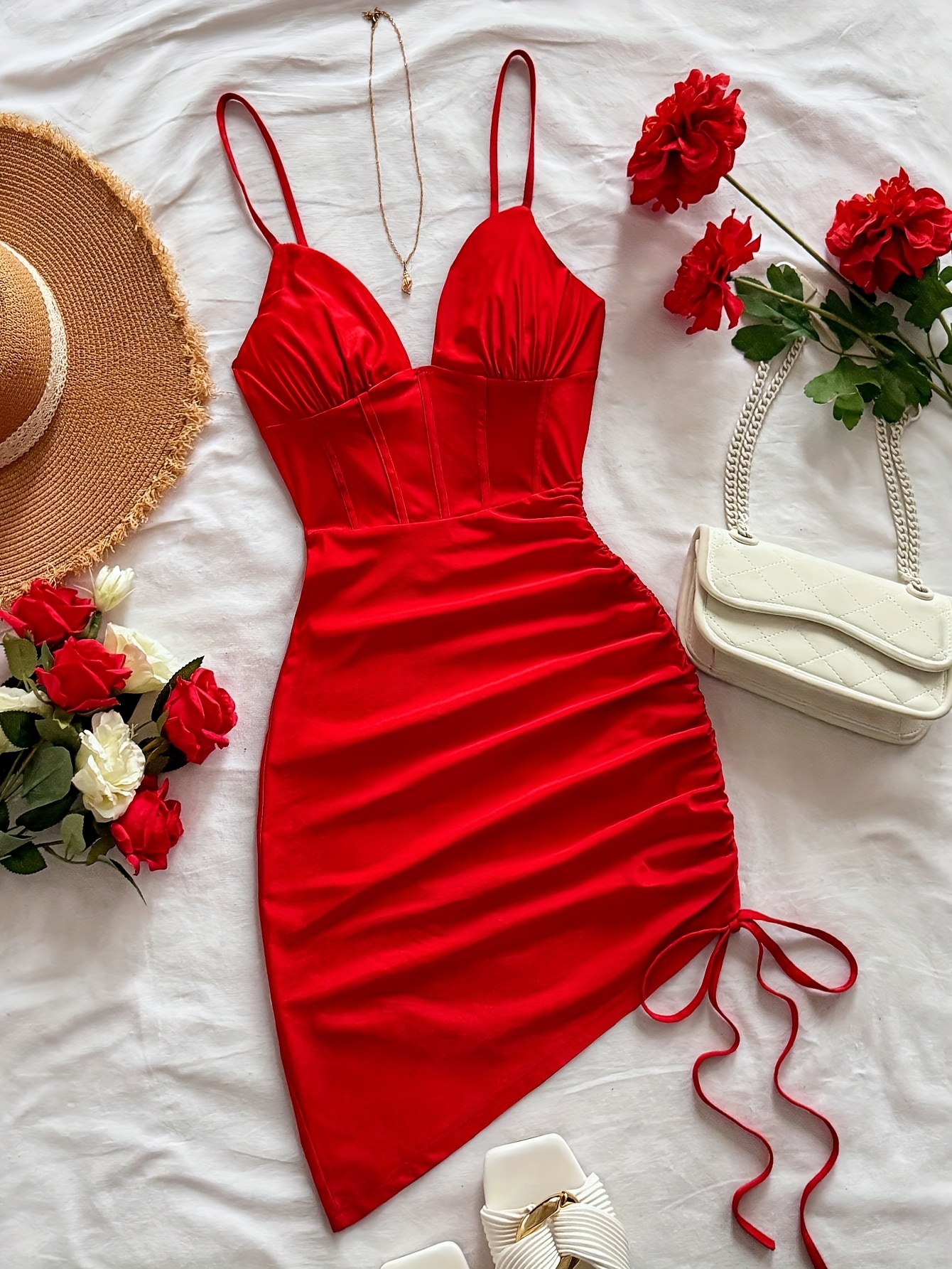 fitted lace wedding dress Carabella Red High-Neck Short-Sleeve Mini Dress – Club L London
