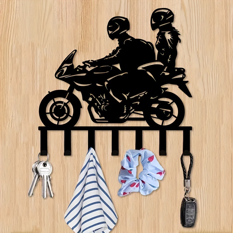 

Industrial Style Motorcycle Metal Key Holder With Wall Mount, Powder Coated Finish, Easy Install, Multi-purpose Hooks For Entryway, Kitchen, Living Room Decor
