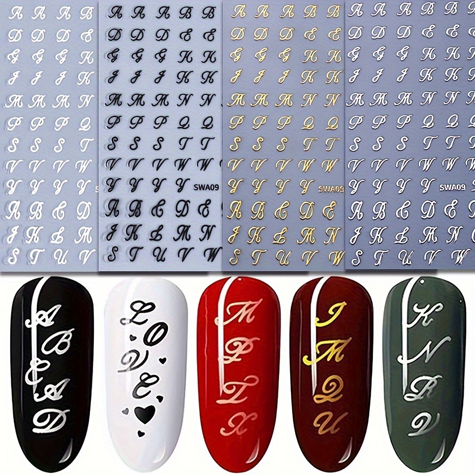 2 sheets vintage letter nail stickers 3d golden silvery - Temu Kuwait