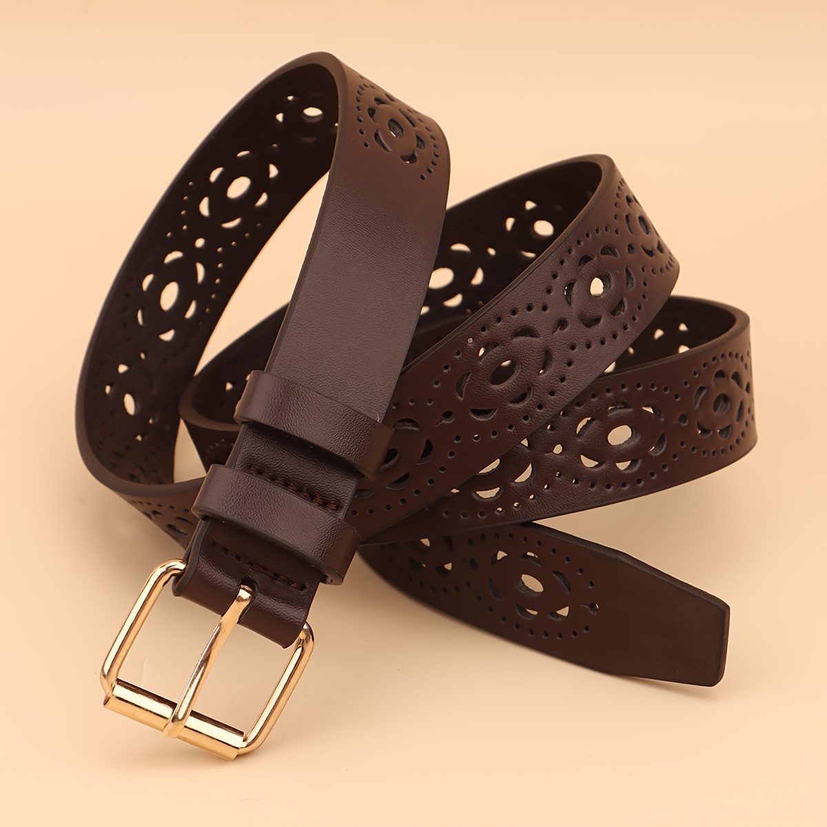 TEMU 1pc Women's Fashion .8cm Wide Hollow-out Belt, Perfect For Casual Outfits, Dresses, Parties, And Daily Commute