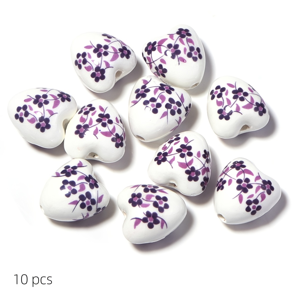 10pcs Random Color Ceramic Peach Heart Beads for Jewelry Making