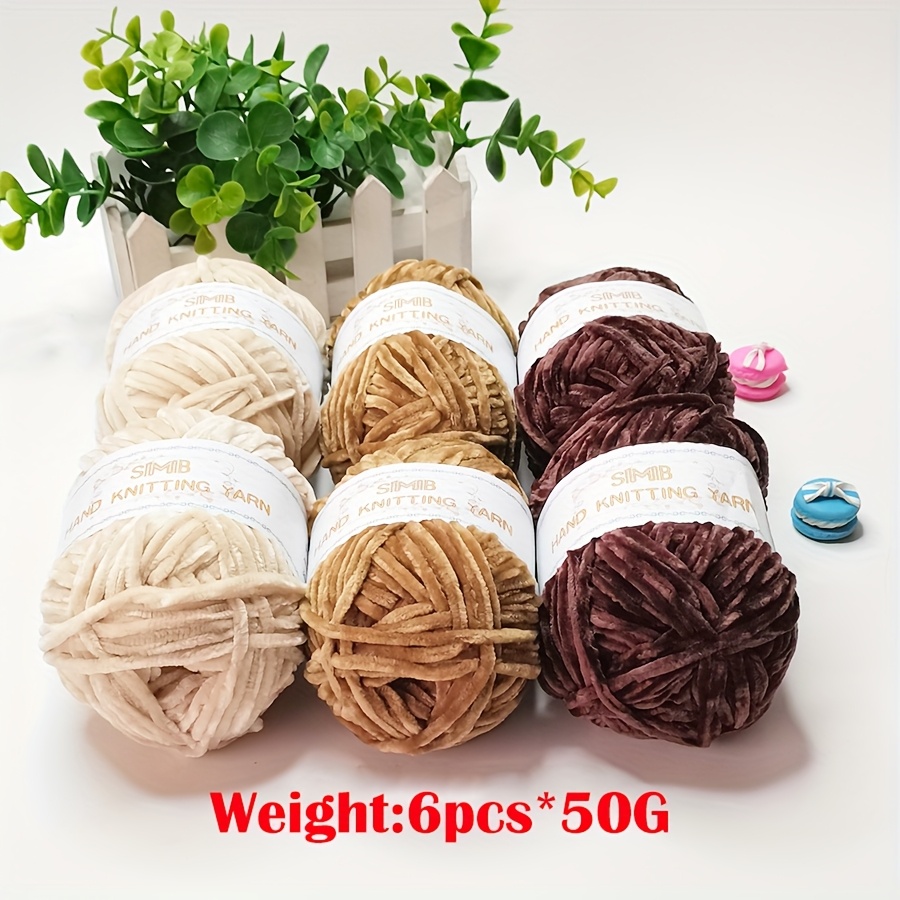 TEMU 6pcs Premium Velvet Yarn For Beginners - Soft Polyester Chenille Blend, Ideal For Crochet Dolls & Hats, 300g Each