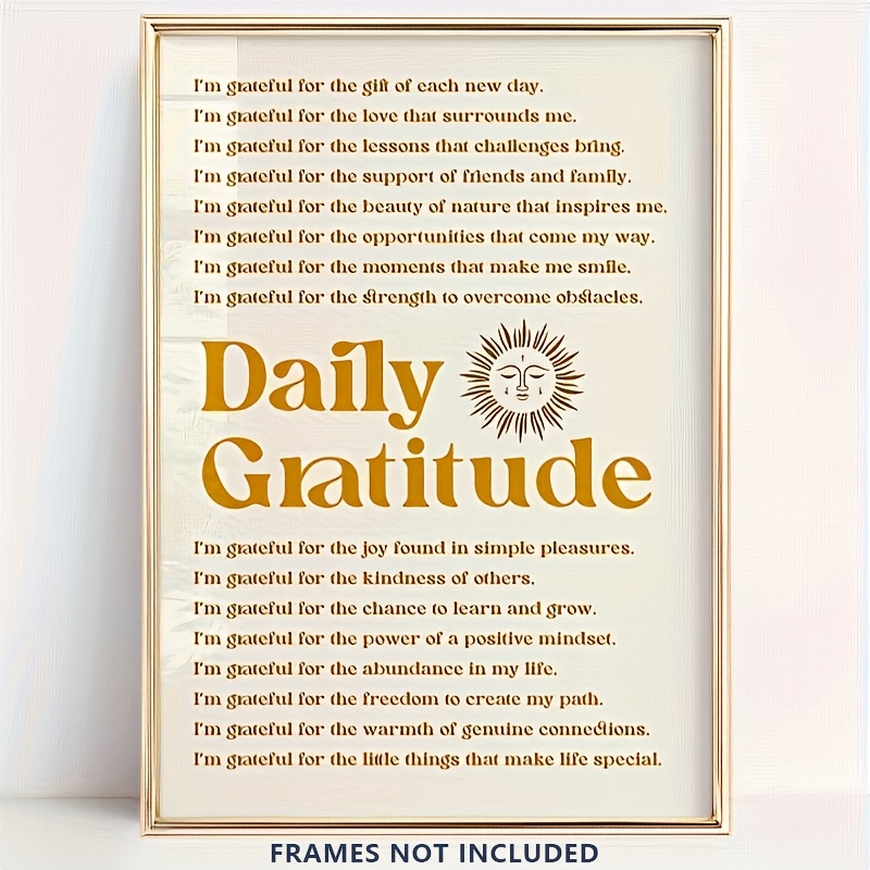 TEMU 2d Flat, Daily Gratitude Wall Art Poster | Inspirational Affirmation Print For Positive Mindset Home Decor | Sun Boho Aesthetic Room Decoration