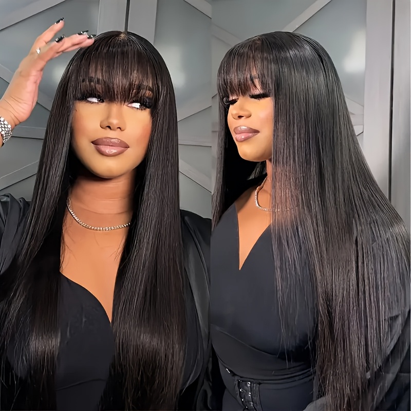 straight human hair wigs bangs none lace front wigs 180 - Temu