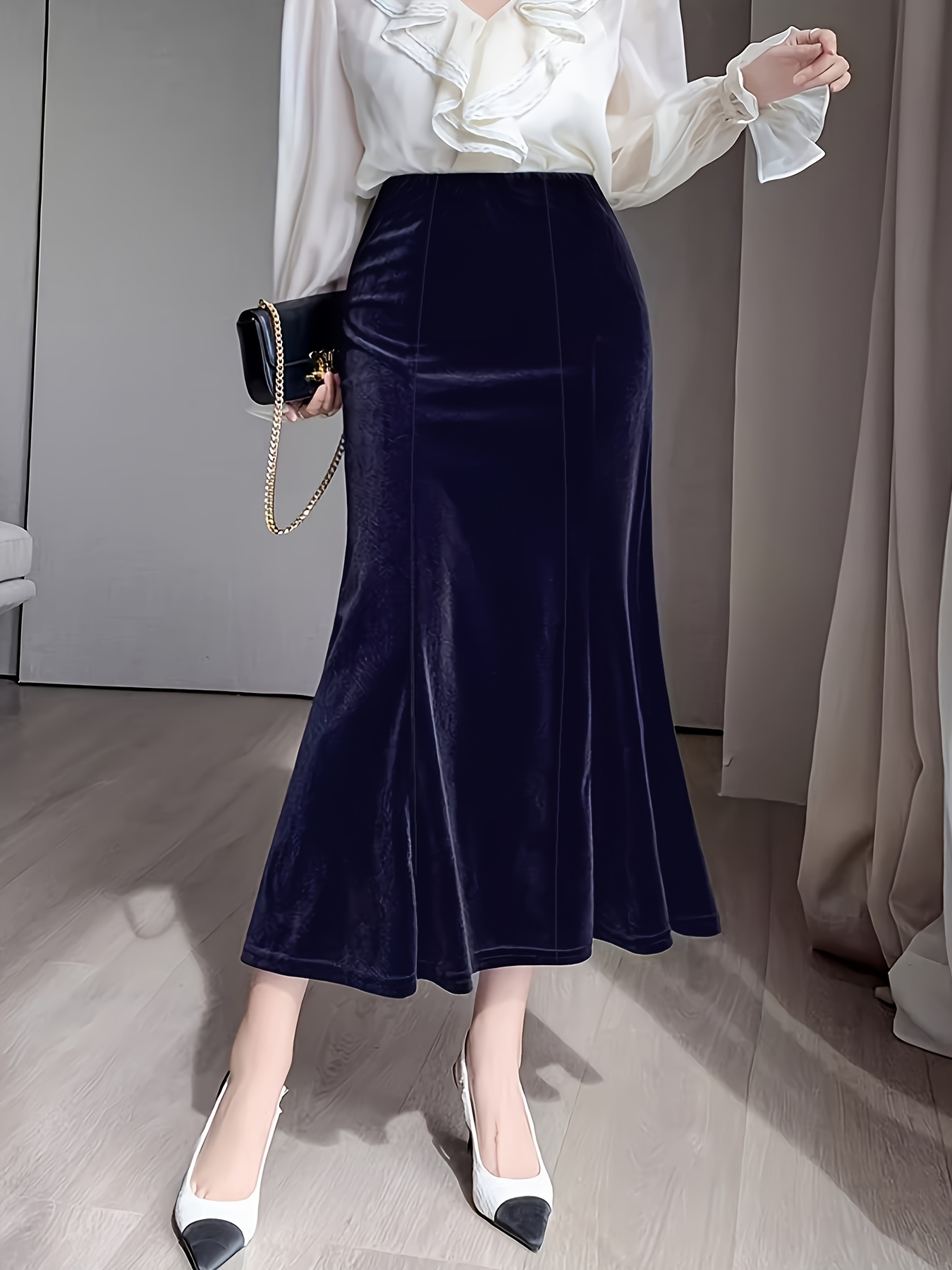 elegant velvet midi skirt women high waist flared tail Temu Italy