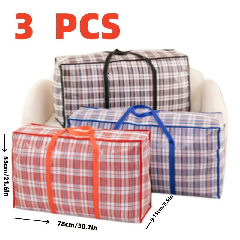Image of 3 Large Waterproof Woven Bags, Hand-carry Packing Moving Bags, Thickened Storage And Organizing Bags, Luggage Bags, Travel Bags, Clothing Organizing Bags, Miscellaneous Item Bags, Yard Storage Bags