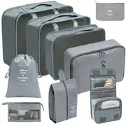 9 piece travel organizer set polyester folding storage bags for clothes shoes drawstring luggage pouches versatile solid color packaging cubes details 7