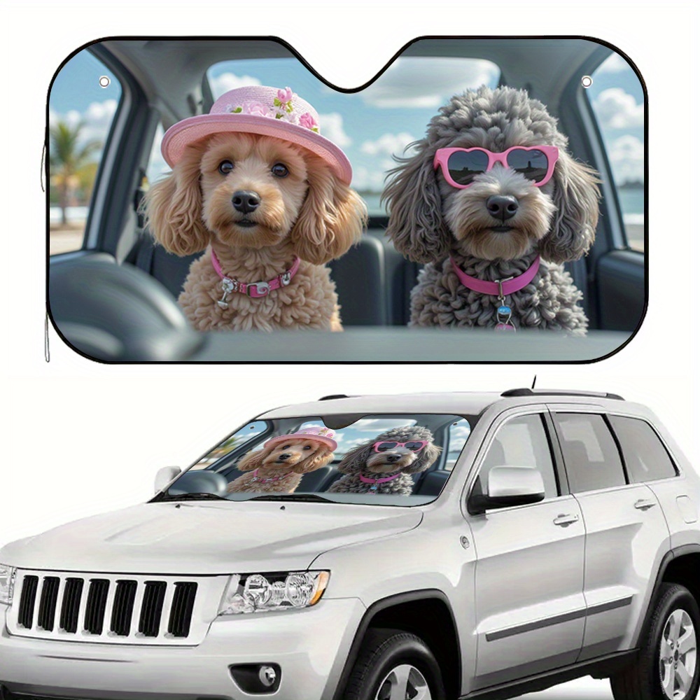 TEMU 1pc Summer Poodle Drive Car Sun Visor - Stylish Design With Fashion Glasses & Hat, , Reduces For Drivers & , Stylish Sun Protection| | Viso