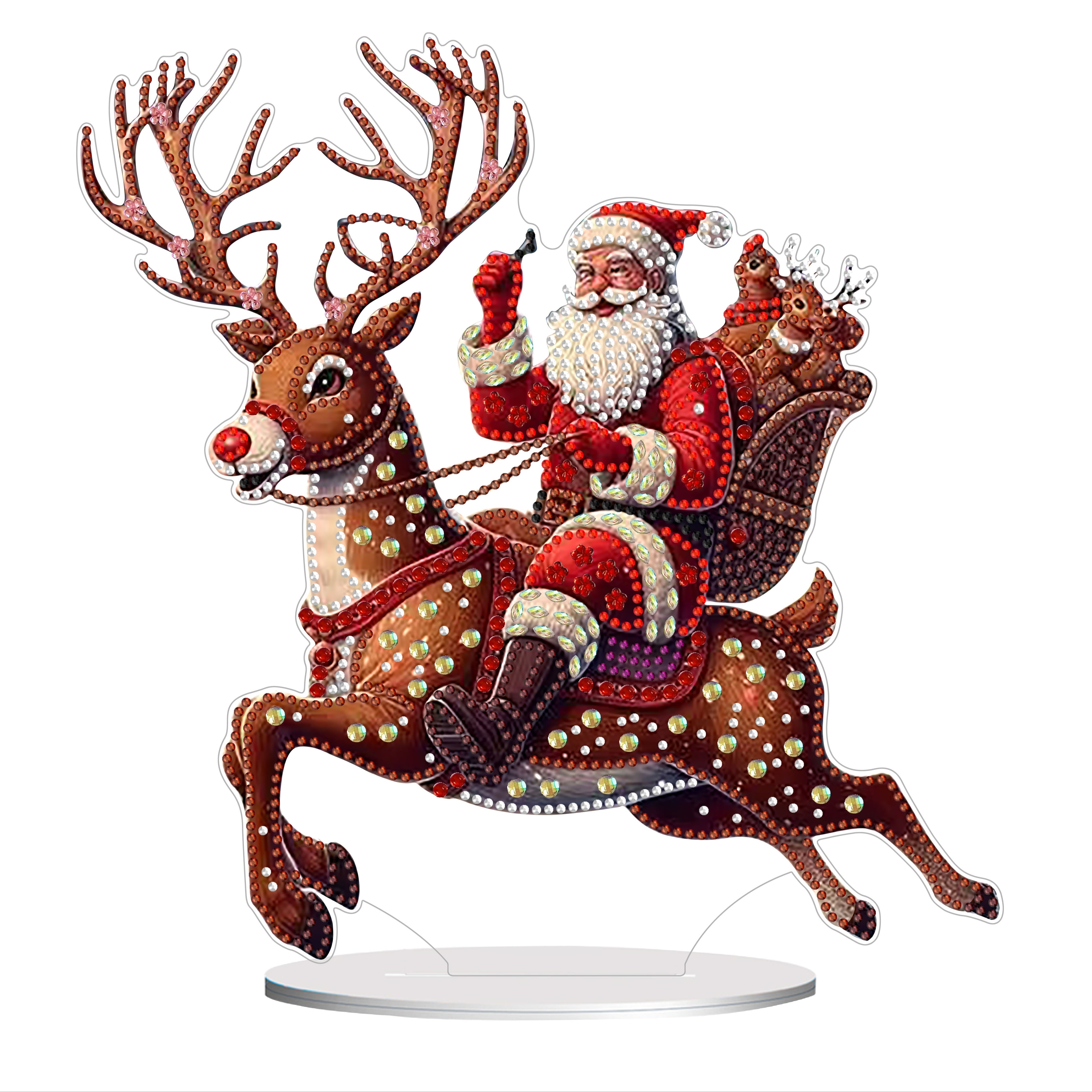 

Diy 5d Diamond Painting Santa Claus Reindeer Acrylic Ornament Kit, Unique Mosaic Art Craft, Festive Tabletop Decor, Acrylic Material, Creative Home Bedroom Decorative Accessory With Gift Box
