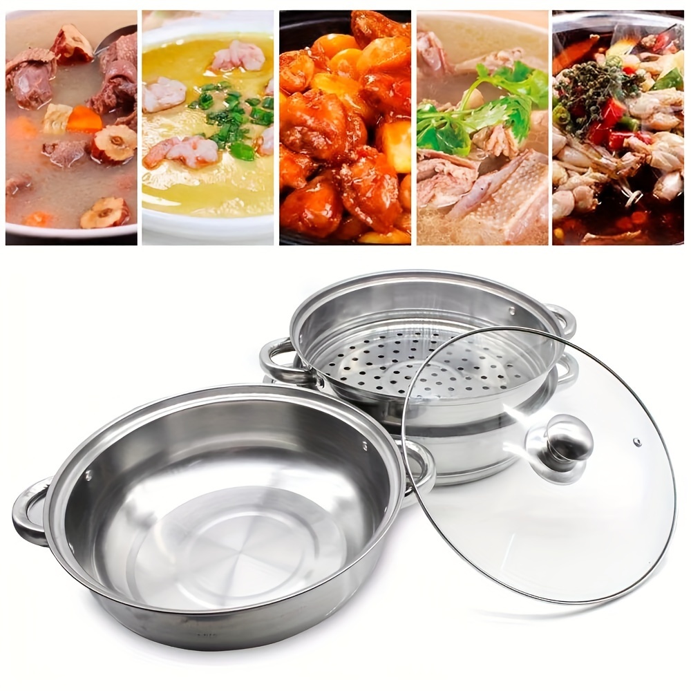 

28cm Triple Stainless Steel Soup Steamer Cookware Steamer Food Cooking + Glass Lid