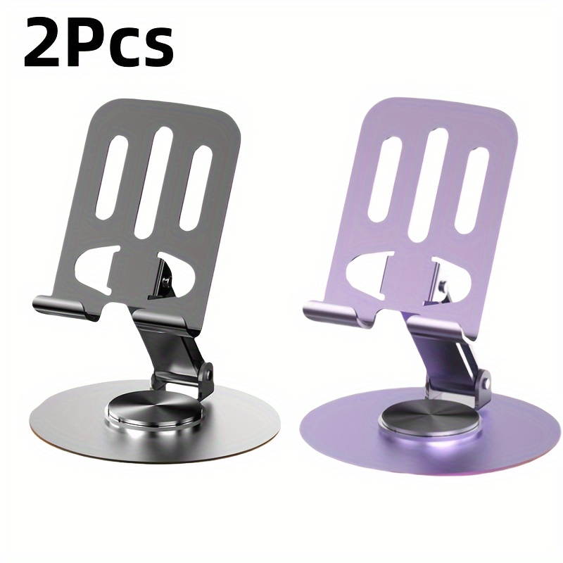 

2pcs Cell Phone Stand, Multi- Adjustable 360° Non-slip Metal Phone Stand Compatible With Smartphone And Tablet (purple And Silver )