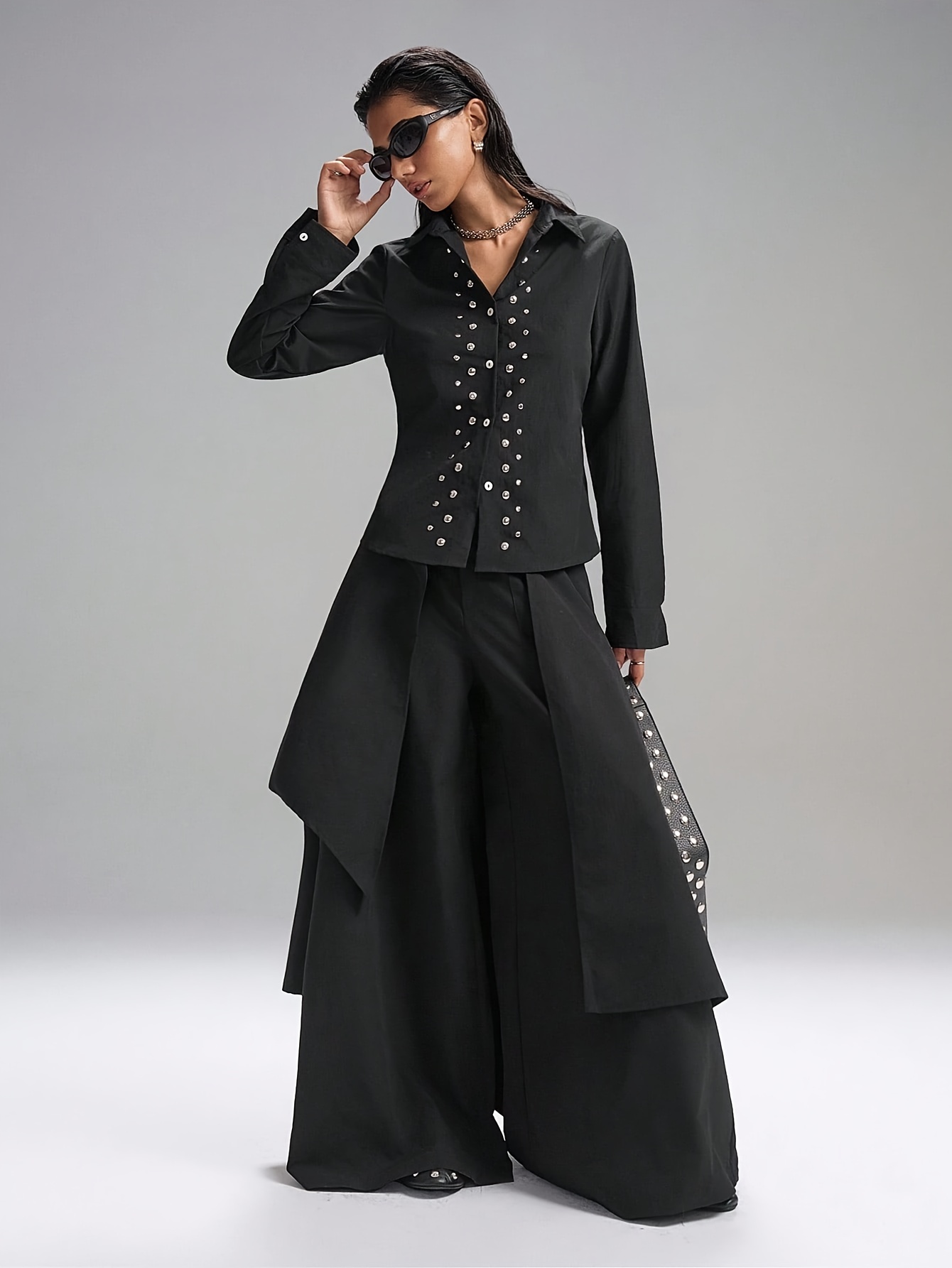 minimalist asymmetrical wide leg pants flared panels women 
