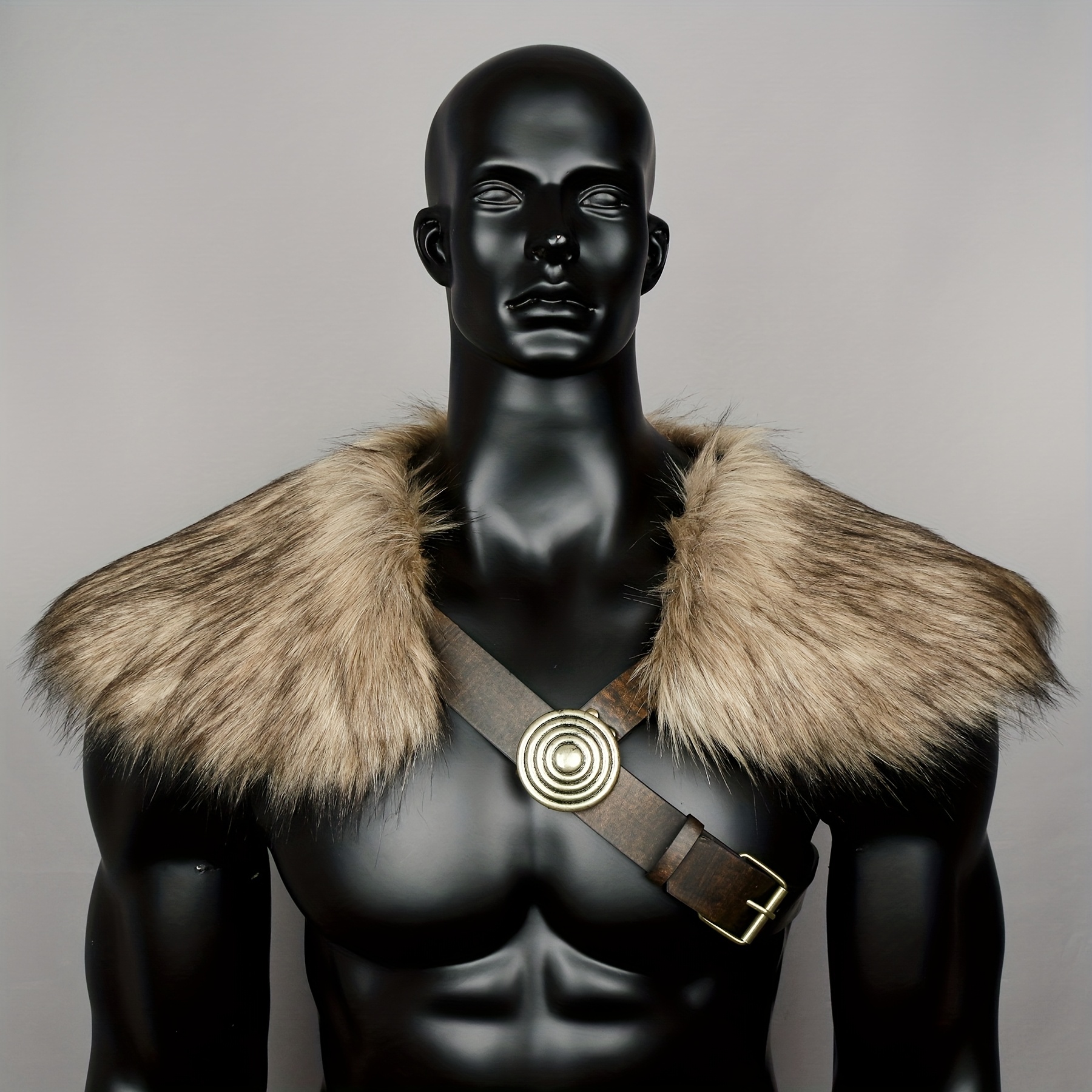 1 pieza de lvow, capa de cuello de piel sintética medieval para hombre - accesorio de traje de de invierno negro y para halloween, navidad, carnaval y fiestas de cosplay y rol, ropa temática, de piel realista. Detalles del producto 0