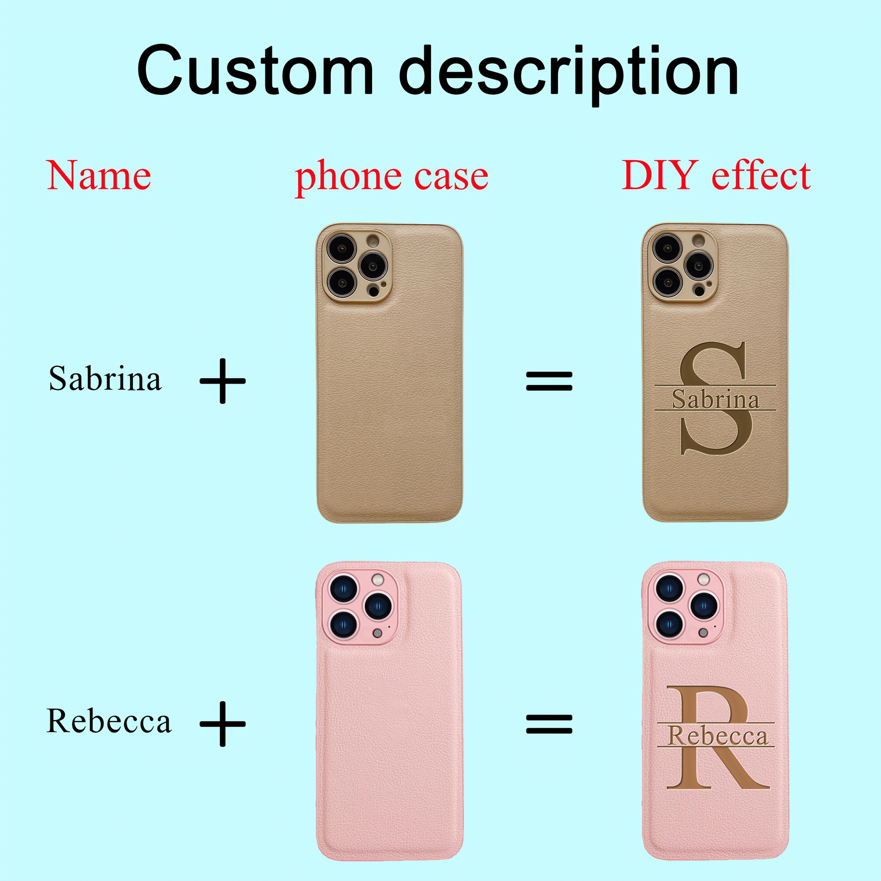 Personalized Customized Initials Name Big Letter Phone Case for iPhone 16 15 14 13 12 11 Pro Max Luxury Laser Engraving Soft Faux Leather Shockproof DIY Engraved Gift Cover 16 15 14 Plus