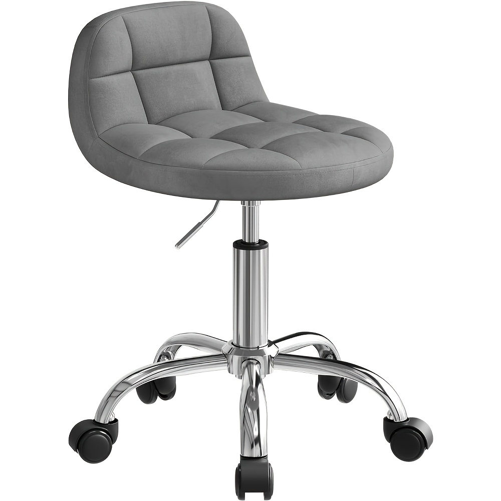 1x Office Stool With Wheels, Dressing Table Chair Height Adjustable, Roller Rocker With Low Backrest, Work Stool, Seat Height 43.5-55cm, Velvet