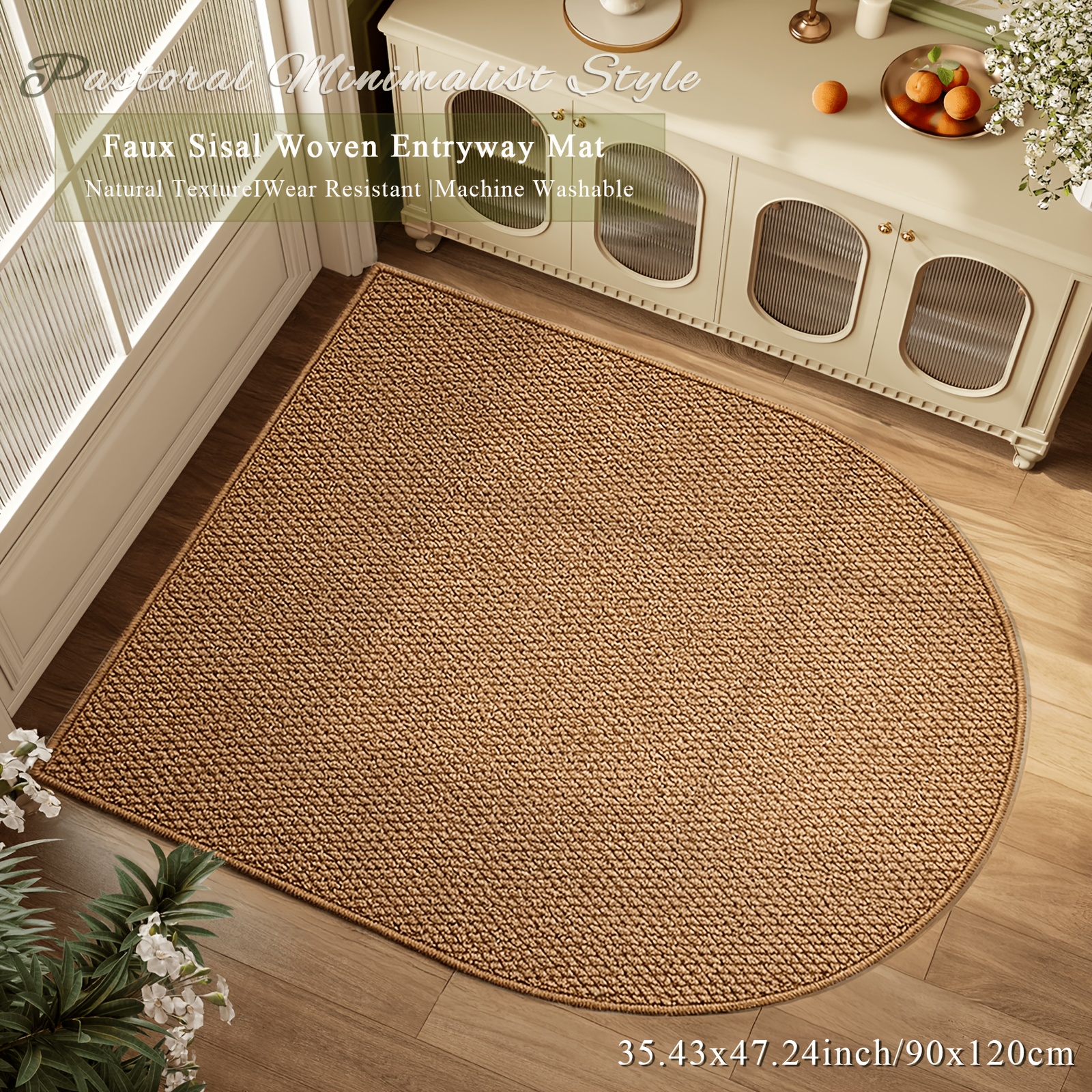 TEMU 1pc | Rustic Minimalist Style | Sisal-look Entrance Mat, Horseshoe-shaped Foyer Rug | , Natural Woven Texture, Wear-resistant And, Machine