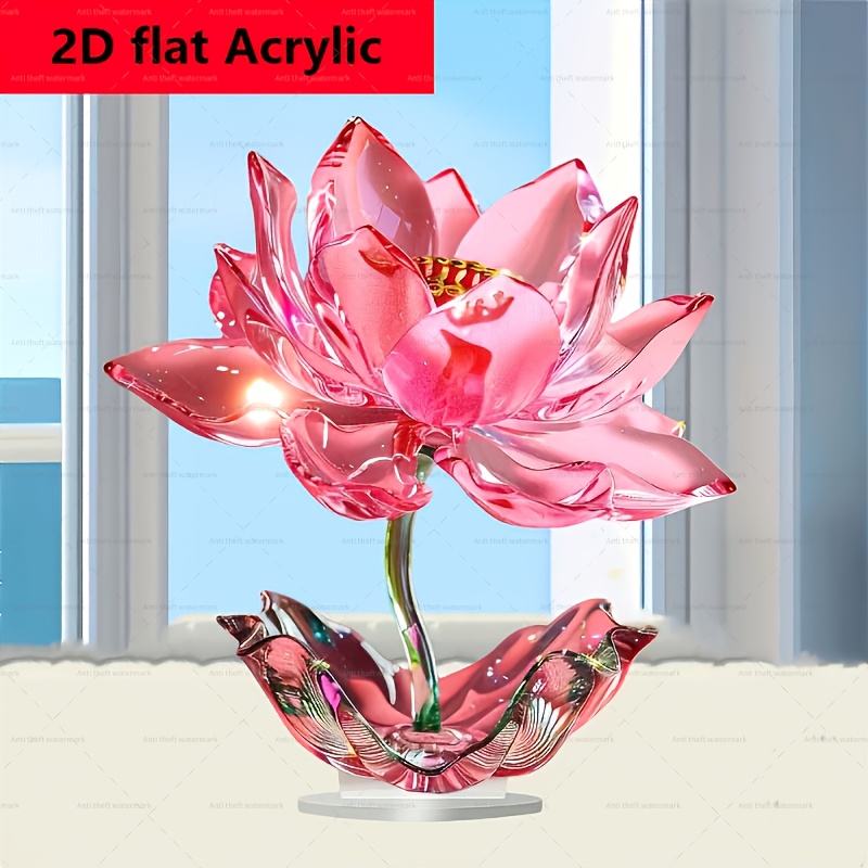 

2d Flat 1pc Classic Acrylic Lotus Flower Tabletop Decor - Multipurpose Crystal For Home, Office Desk, Shop Counter, Decoration, Perfect Gift For