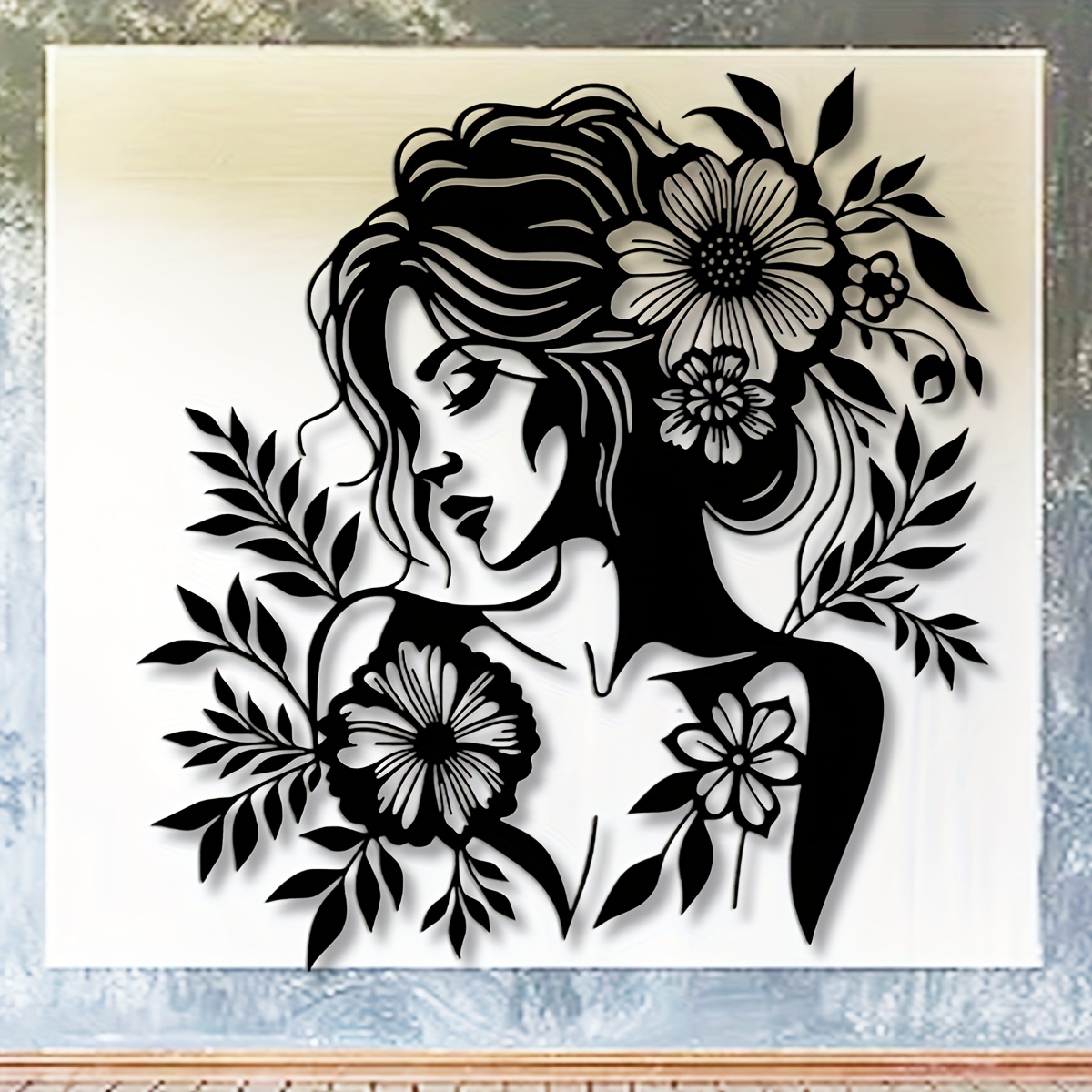 TEMU Metal Flowers Lady Wall Arts - Rustic Farmhouse Decor Black Minimalist Flower Wall Decors For Living Room Bathroom Bedroom Dining
