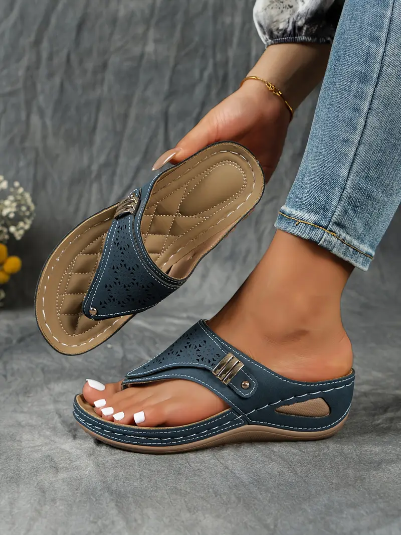 womens stylish thong sandals cut out platform soft sole metallic vacation shoes beach slides details 12