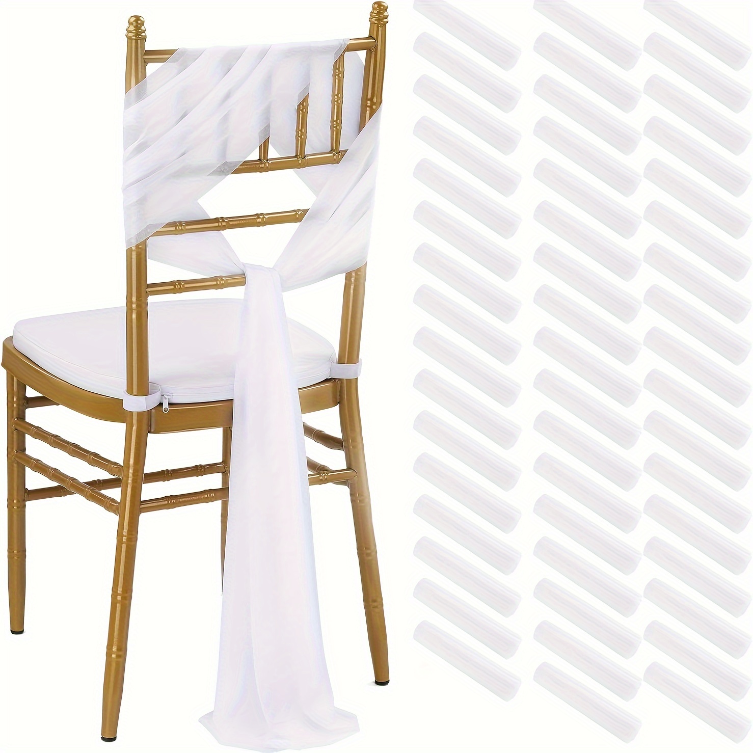 

80 Pcs Chiffon Chair Decoration 8ft Tulle Aisle Chair Sashes For Wedding Party Event Banquet, White