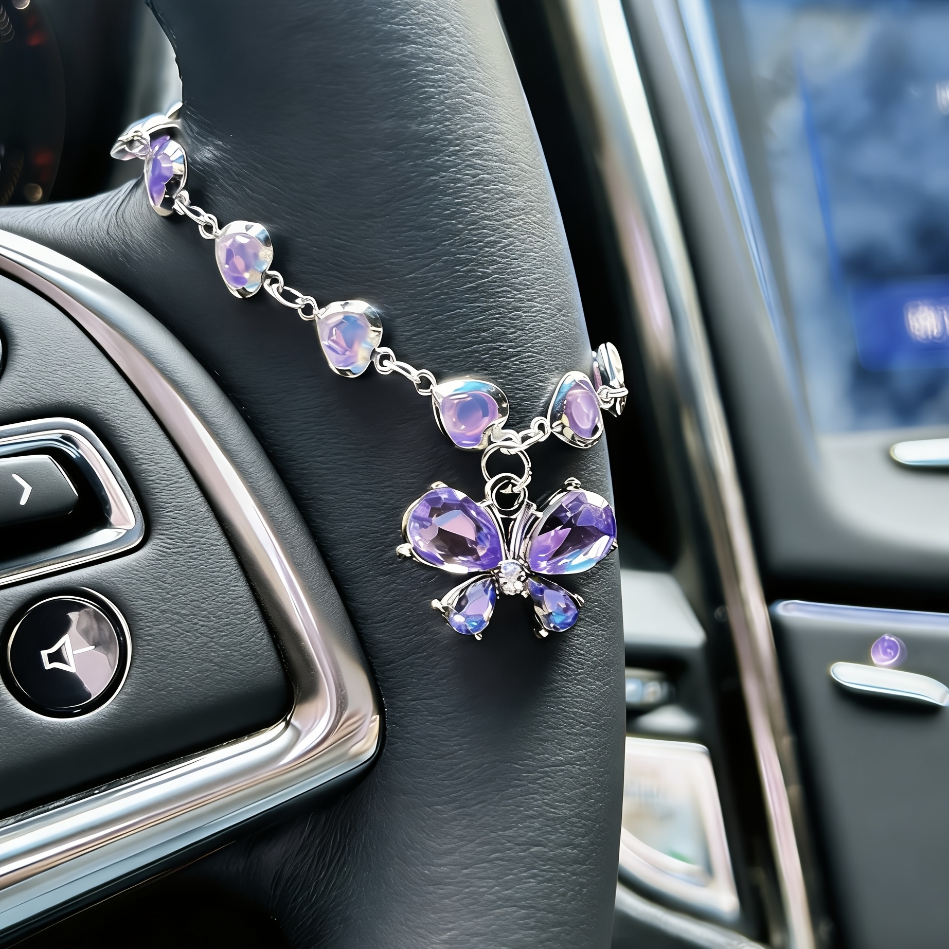 TEMU 1pc, Sparkling Purple Diamond-encrusted Love Pendant, And Love, Car Steering Wheel Decoration, Car Ornaments, Exquisite And Elegant Fashion,