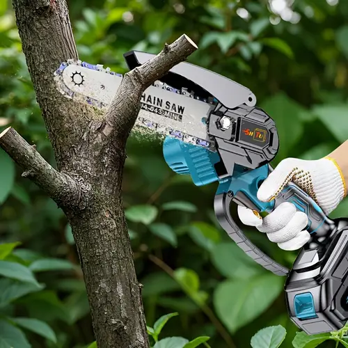 mini chainsaw cordless lightweight portable handheld electric tree cutter with splash lock rechargeable battery and safe trimming for quick cutting of tree branches courtyard household and for man pruning