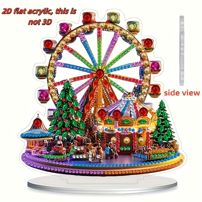 Image of 1pc 2d/flat Christmas Wheel Oil Painting Decoration Kit, Acrylic Decorative Ornaments, Special Shaped Art Mosaic Desktop Decoration, Art Craft Kit, Christmas, New Year, Home Decor