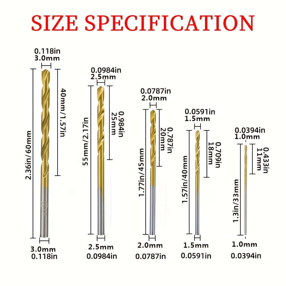 50pcs titanium coated hss drill bit set round shank spiral flute design multi size for home and workshop use workshop drill accessories modern drill bit set titanium coated drill bits drill accessorie Product details 3