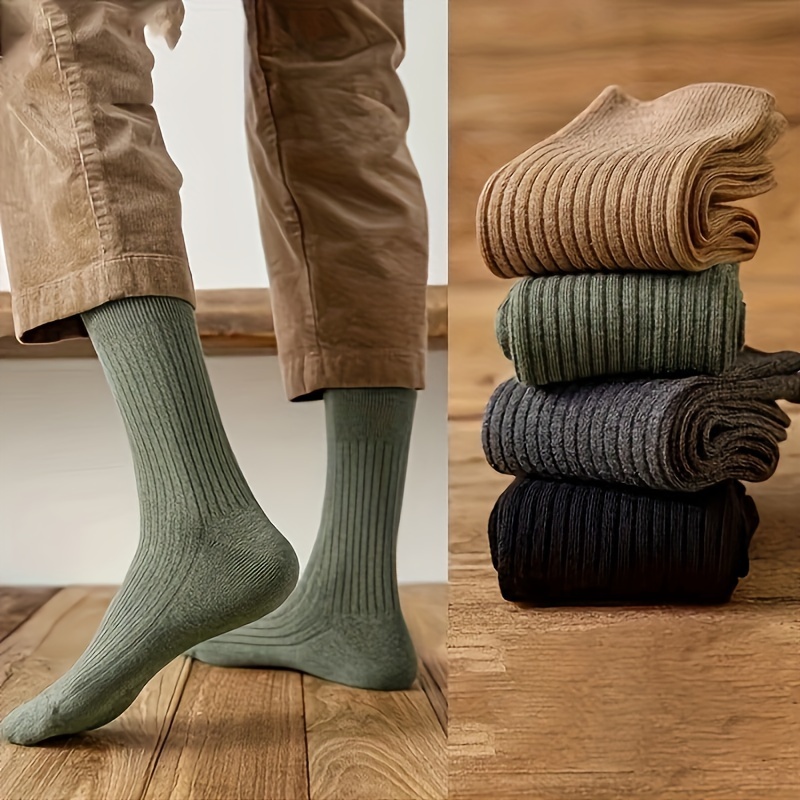 

7 Paires de Chaussettes Longues pour Hommes Respirantes, Douces et Confortables de Couleur Unie pour Toutes les Printemps, Été, Automne et Hiver