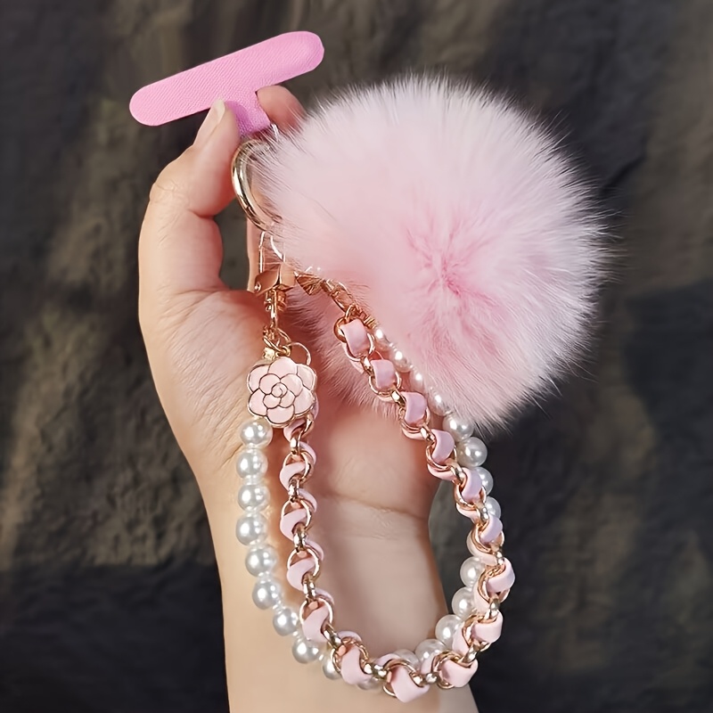 TEMU 1pc Of High- Leather Double-chain Beaded Phone Charm, Bag Accessory, Anti-loss Beaded Premium Phone Lanyard, A Suitable Gift For Wives, Family